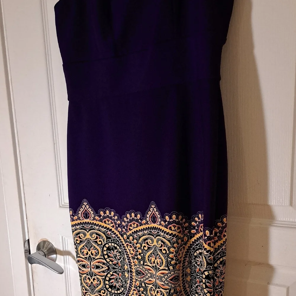 137 - Muse Elegant Purple Midi Dress with Gold And Multi Colored Accents - Picture 5 of 10